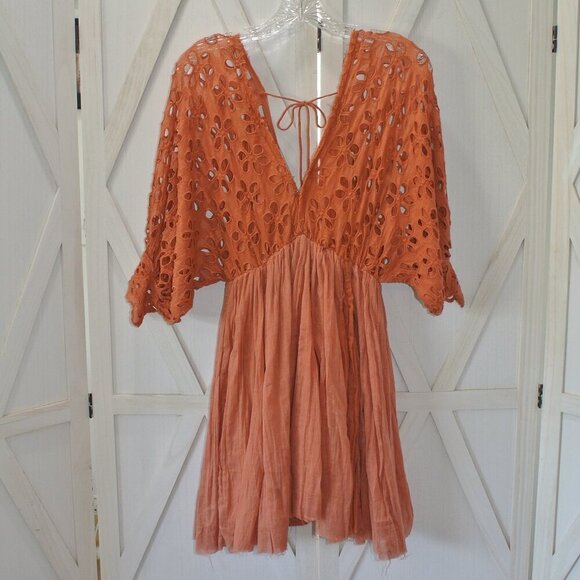 Free People Bella Note Eyelet Mini Dress in Terracotta - Picture 4 of 7